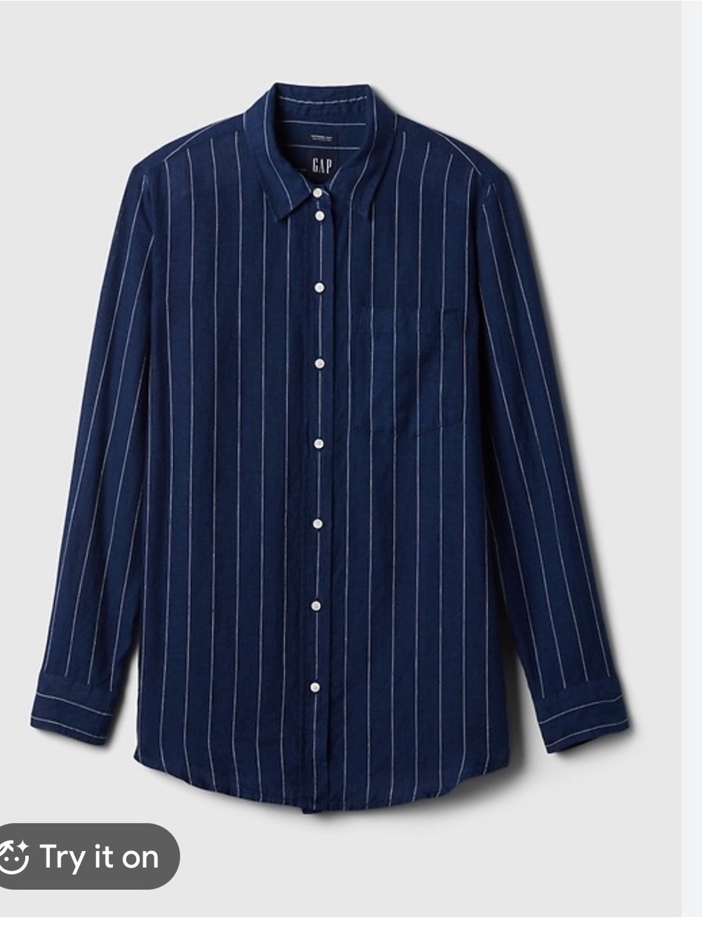 GAP  Navy linen Blue Vertical Pinstripe Button-Down Shirt. Boyfriend style